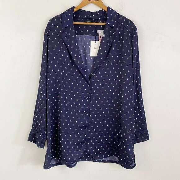 SOMETHING NAVY navy and white pattern satin sleep shirt - Picture 1 of 7